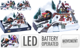 Kersttafereel - 2 x Beweging en Ledverlichting - F.O. rivier - 2ass - B/O  KH0944