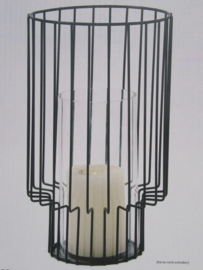 Windlicht - Lantaarn met glazen inzetstuk H=30 x 18 cm - zwart  HF5100