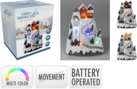 Wintertafereel met Glijbaan - Led - Beweging - B=17,5cm H=21cm - B/O  KH0820