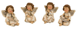 Set van 4 stuks - Kerstengeltjes Zittend - Cremekleurig - H=7cm  KG0960