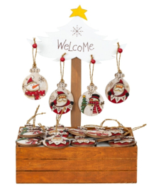 4 x houten kerstdekoraties om op te hangen H=7,7cm 4ass  KE3220