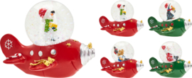 Waterballen van glas - kerstfiguur in vliegtuig - 8,5x7,5x6,5cm - 4ass  KF0800