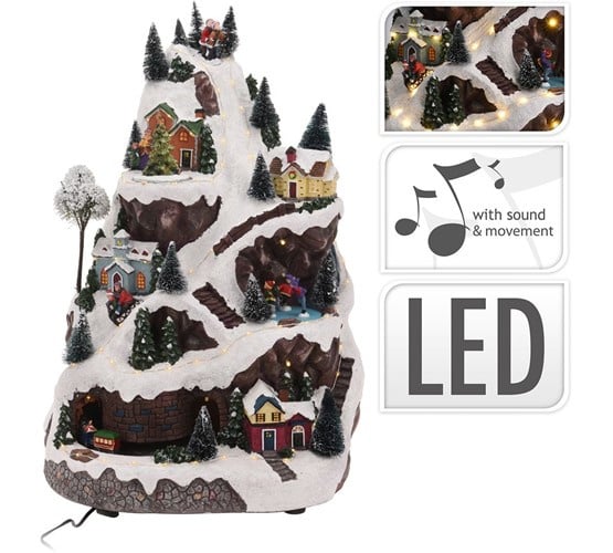 Gelach Whitney fantoom Skiberg met led verlichting , 3 bewegende delen en muziek KH6900 |  Kersttafereel met beweging | kersthuisjebestellen