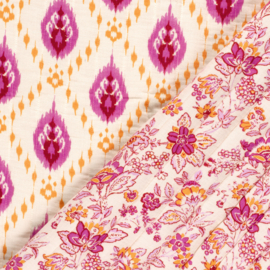 Double gauze stepped fuchsia okergeel