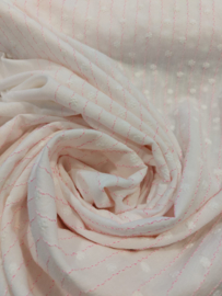 Katoenvoile broderie bloemetje streep roze