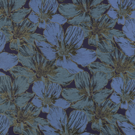 Jacquard bloem blauw goud