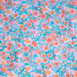 Turkoois roze bloemetjes