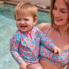 Turkoois roze bloemetjes