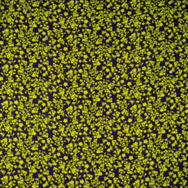 Viscose navy bloem geel
