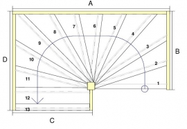 Vuren spiltrap met afloopboom (linksdraaiend)