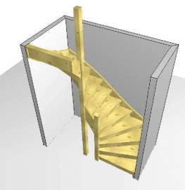 Vuren trap met onder en bovenkwart + afloopboom (links)