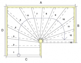 Vuren spiltrap met aanloopboom (rechtsdraaiend)
