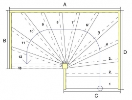 Vuren spiltrap met aanloopboom (linksdraaiend)
