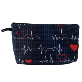 Stoffen tasje met rits - MEDISCHE PRINT - Heartbeat DONKERBLAUW
