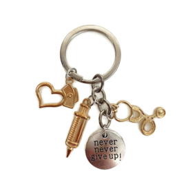 Sleutelhanger Zorg "Never give up"