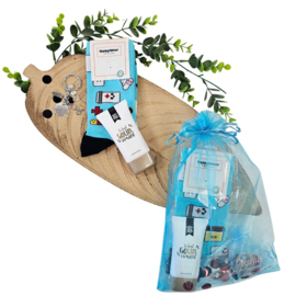 Cadeauset zorgheld op sokken - Aqua