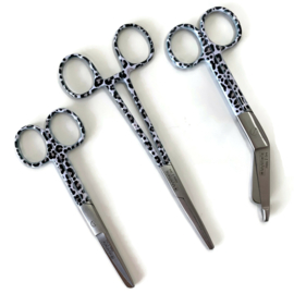 Scharenset Leopard Grijs Wit (kocher-verpleegkundige schaar & verbandschaar)