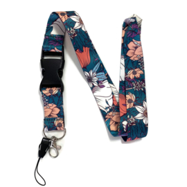 Lanyard - keycord - Botanische bloemen Petrol