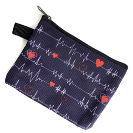 Tasje met rits - sleutel beursje - Medische print - heartbeat