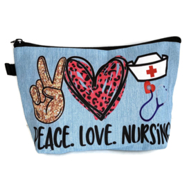 Verpleegkundige-tasje PEACE LOVE NURSING BLAUW voor tools & cosmetica