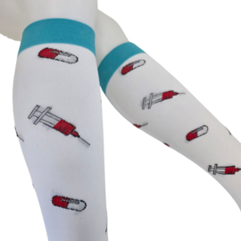Compressie kousen - Spuit en pillen - Aqua wit blauw