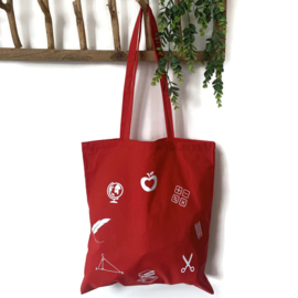 Linnen tas meester - juf - onderwijs - rood