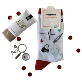 Cadeauset zorgheld op sokken - Rood/wit