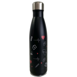 Dubbelwandige fles - ZORG symbolen - Zwart