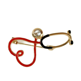 Luxe broche Stethoscoop & hart goudkleurig