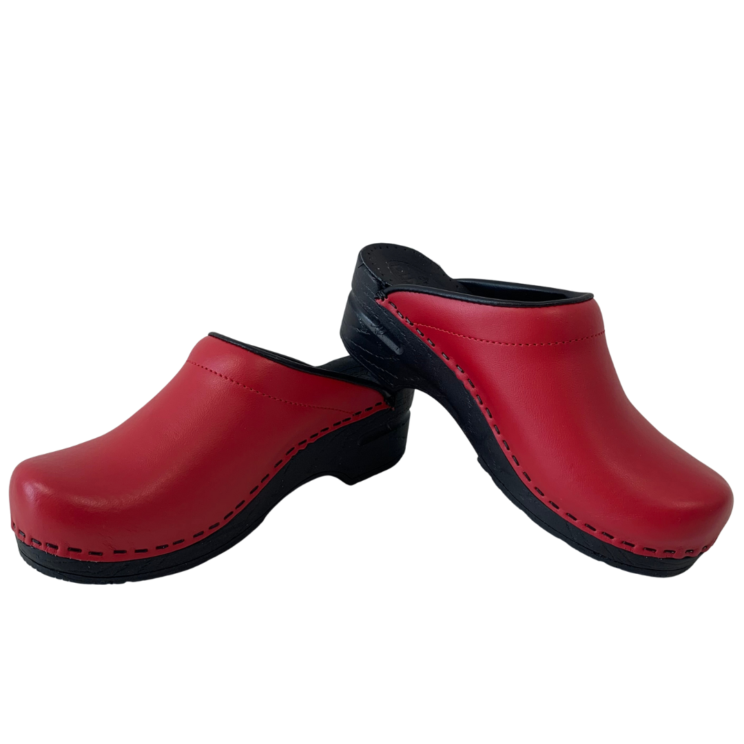 Zorg klompen leer - Rood met zwarte zool - Dina