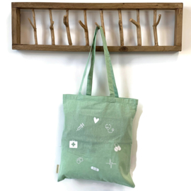 Zorg tas linnen jeanslook - Medische symbolen - Mint