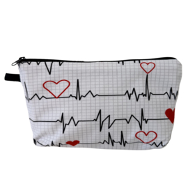 Stoffen tasje met rits - MEDISCHE PRINT - Heartbeat WIT