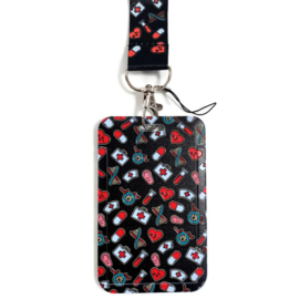 Keycord & pas houder verticaal - Medische print - Zwart