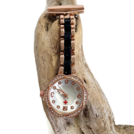 Schakelhorloge zorg - Rosé - zwart & strass