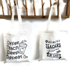 Canvas tas - Meester Juf - Coffee Teach Sleep Repeat