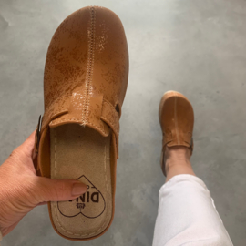 Leren Klompen PU zool - Cognac - met riempje