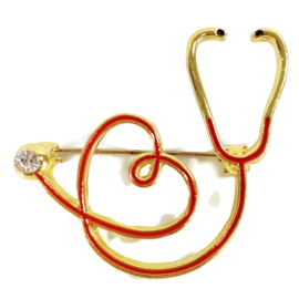 Luxe broche Stethoscoop - goud & rood
