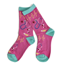 Happy2Wear verpleegkundige sokken Pink Heart Pulse