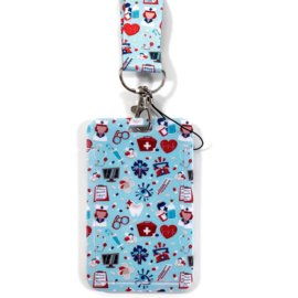 Keycord & pas houder verticaal - Medische print Blauw