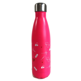 Dubbelwandige fles - ZORG symbolen -Pink