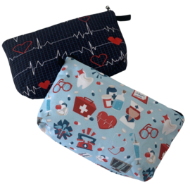 Stoffen tasje met rits - MEDISCHE PRINT - Heartbeat DONKERBLAUW
