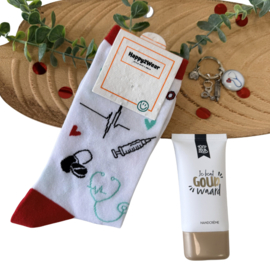 Cadeauset zorgheld op sokken - Rood/wit