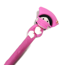 Zorg pen verpleegster hoofdkap + mondkapje pink