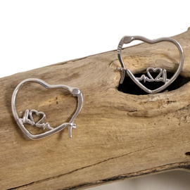 Oorbellen creolen - hart & heartbeat (925 silver)