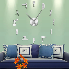 DIY klok voor aan de muur Kapsalon Zilver