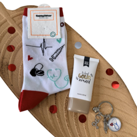 Cadeauset zorgheld op sokken - Rood/wit