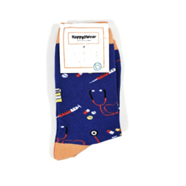 Happy2Wear sokken Vaccinatie & pillen - Oranje blauw