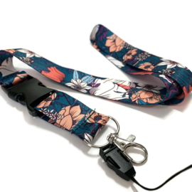 Lanyard - keycord - Botanische bloemen Petrol