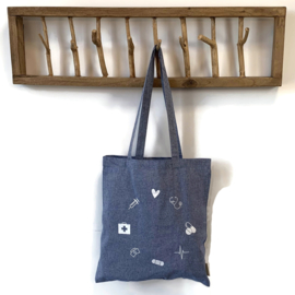 Zorg tas linnen jeanslook - Medische symbolen - Blauw