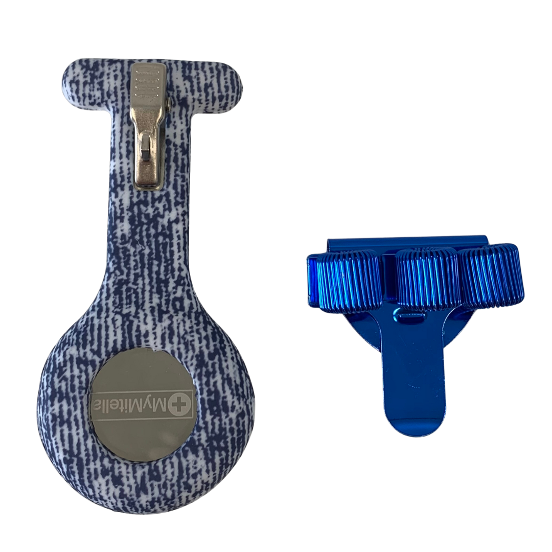 Siliconen verpleeghorloge + pennenclip Jeans Blauw